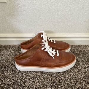 Lucchese Brown Leather Mule Sneakers with White Soles